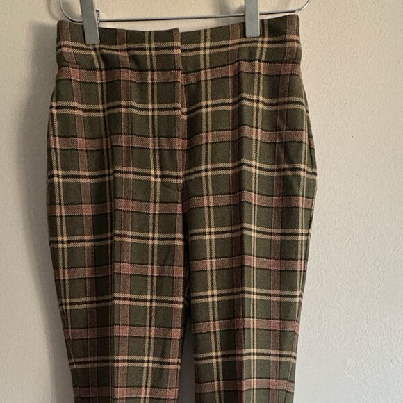 Wilfred Plaid Wool Pants, Size 00, Olive & Blush - Picture 2 of 9